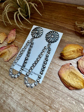 Load image into Gallery viewer, Eugene Charley Navajo Concho & Teardrop Dangle Earrings – Sterling Silver