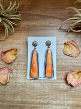 Load image into Gallery viewer, 3-Inch Orange Spiny Oyster Dangle Earrings – Native Made by Jon McCray