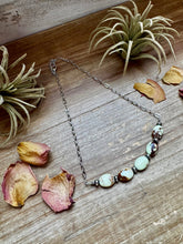 Load image into Gallery viewer, 15-Inch Lemon Turquoise & Sterling Saucer Pearl Necklace on Paperclip Chain