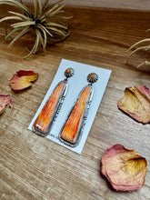 Load image into Gallery viewer, 3-Inch Orange Spiny Oyster Dangle Earrings – Native Made by Jon McCray