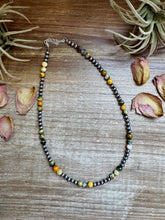 Load image into Gallery viewer, 18-Inch Sterling Silver Pearl & Bumblebee Jasper Necklace