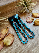 Load image into Gallery viewer, Sterling Silver Long Teardrop Earrings with Kingman Turquoise – 4 Inch, Post Style, USA Made