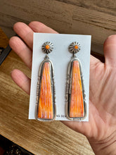 Load image into Gallery viewer, 3-Inch Orange Spiny Oyster Dangle Earrings – Native Made by Jon McCray