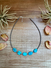 Load image into Gallery viewer, 15-Inch Flat Blue Turquoise & Sterling Silver Pearl Choker