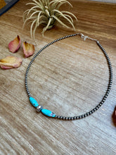 Load image into Gallery viewer, 15-Inch Sterling Silver Pearl & Blue Turquoise Torpedo Choker