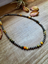 Load image into Gallery viewer, 18-Inch Sterling Silver Pearl & Bumblebee Jasper Necklace