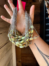 Load image into Gallery viewer, 15-Inch Lemon Turquoise & Sterling Saucer Pearl Necklace on Paperclip Chain