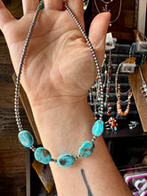 Load image into Gallery viewer, 15-Inch Flat Blue Turquoise & Sterling Silver Pearl Choker