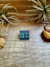 Load image into Gallery viewer, Square Kingman Turquoise Stud Earrings – Sterling Silver, Native Made, Stamped "N"