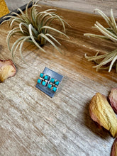 Load image into Gallery viewer, Square Kingman Turquoise Stud Earrings – Sterling Silver, Native Made, Stamped "N"