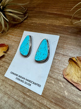 Load image into Gallery viewer, Kingman Turquoise Stud Earrings – 1.5 Inch Navajo Handmade by Donovan Nez