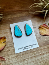 Load image into Gallery viewer, Kingman Turquoise Stud Earrings – 1.5 Inch Navajo Handmade by Donovan Nez