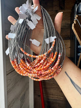 Load image into Gallery viewer, 15-Inch Spiny Oyster Heishi Necklace – Sterling Silver Pearls, Handmade