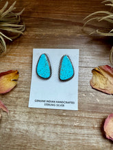Load image into Gallery viewer, Kingman Turquoise Stud Earrings – 1.5 Inch Navajo Handmade by Donovan Nez