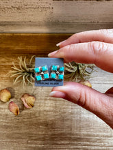 Load image into Gallery viewer, Square Kingman Turquoise Stud Earrings – Sterling Silver, Native Made, Stamped "N"