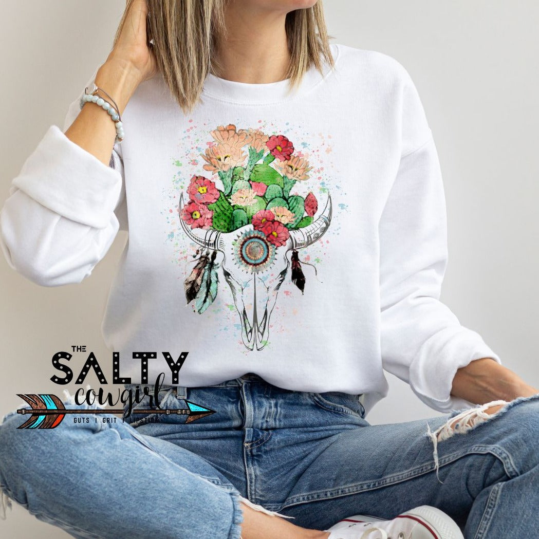 Watercolor Boho Steer Sweatshirt - The Salty Cowgirl