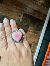 Load image into Gallery viewer, Hearth Ring -adjustable - pink conch &amp; sterling silver II
