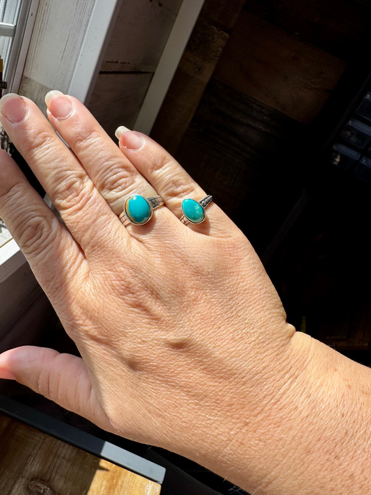 Kingman Turquoise Ring – Sterling Silver – Wedding Band Style – Size 6.5