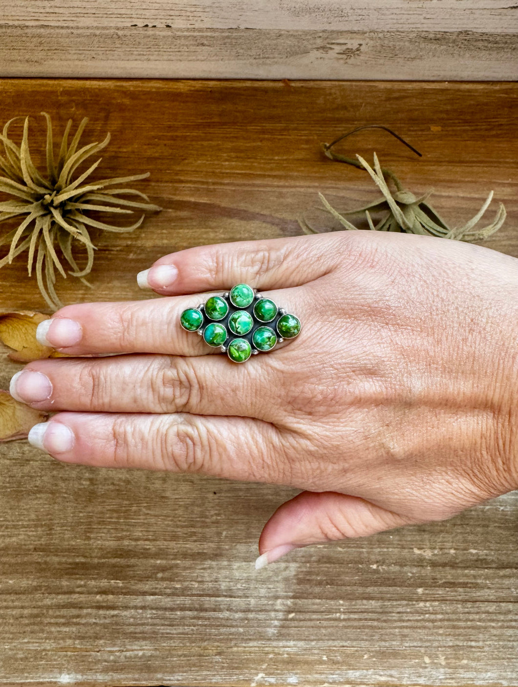 Green Turquoise Diamond-Shaped Ring – Size 7 – Sterling Silver