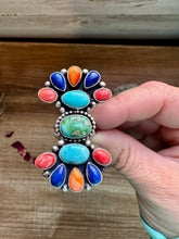 Load image into Gallery viewer, Long Ring- Size 6 - mix stone turquoise, spiny and sterling silver
