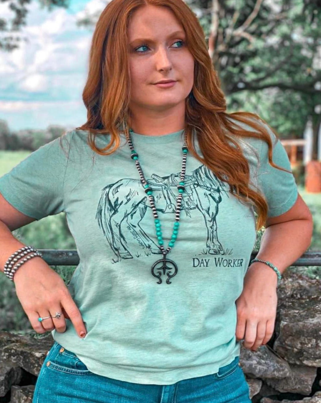Day Worker on Dusty Turquoise - The Salty Cowgirl