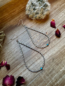 Teardrop Dangle earrings Sterling silver with kingman turquoise