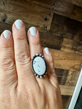 Load image into Gallery viewer, Oval ring - Adjustable- White Buffalo Ring &amp; sterling silver
