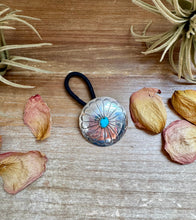 Load image into Gallery viewer, Sterling Silver Hair Tie – Kingman Turquoise Concho
