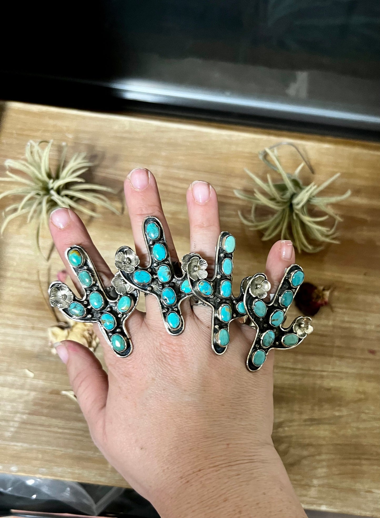 Blue Cactus Flower Turquoise Ring