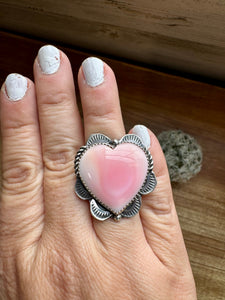 Hearth Ring -adjustable - pink conch & sterling silver II