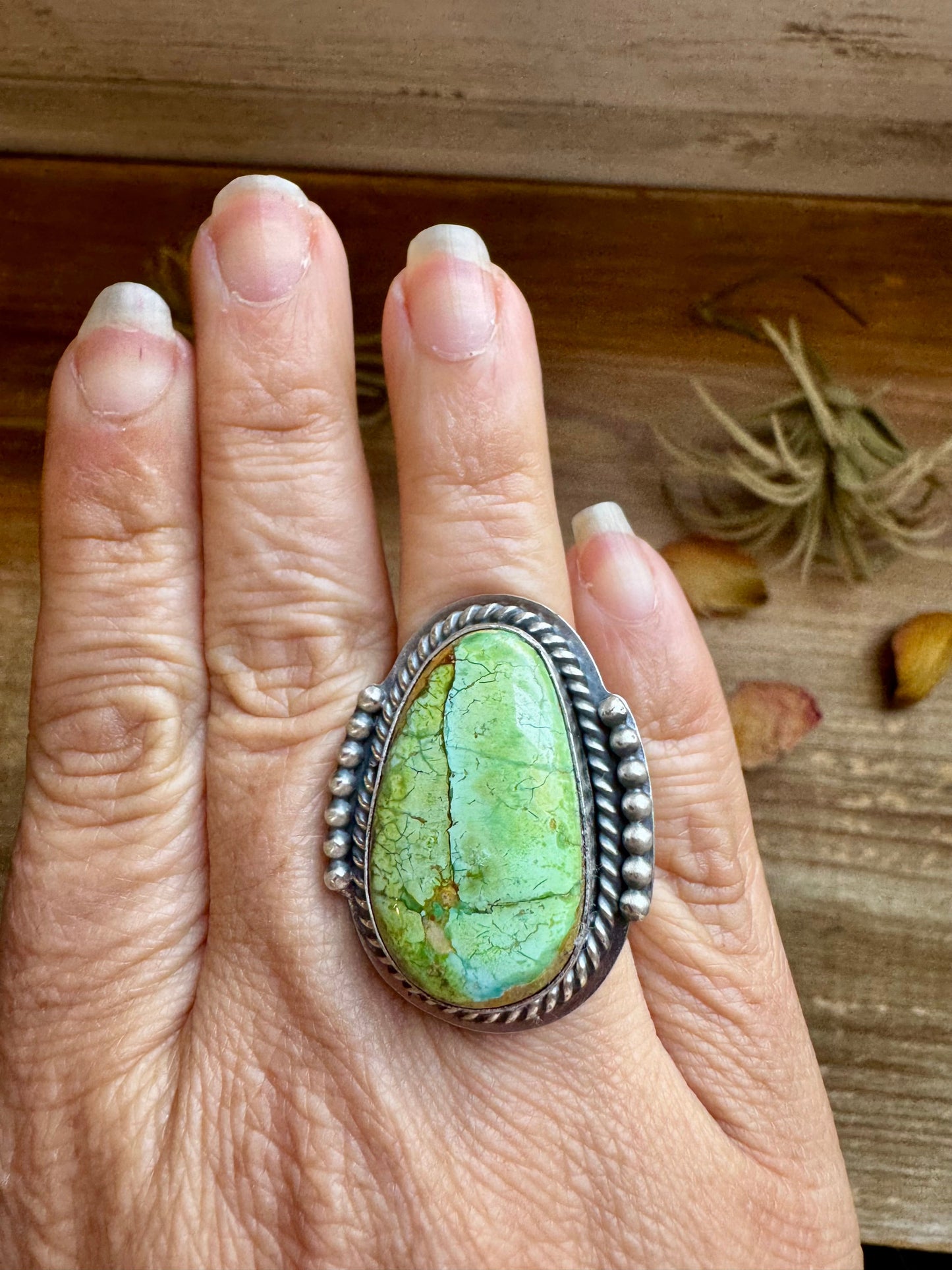 Adjustable Green Turquoise Ring – Sterling Silver – One of a Kind – Made in USA