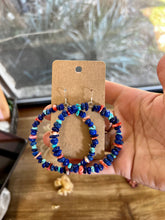 Load image into Gallery viewer, Lapis hoop earrings with spiny oyster and turquoise
