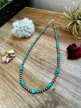 Load image into Gallery viewer, 18 Inch 5 mm Sterling Silver Pearls necklace with turquoise rondelle - Blue
