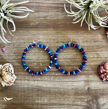 Load image into Gallery viewer, Lapis hoop earrings with spiny oyster and turquoise
