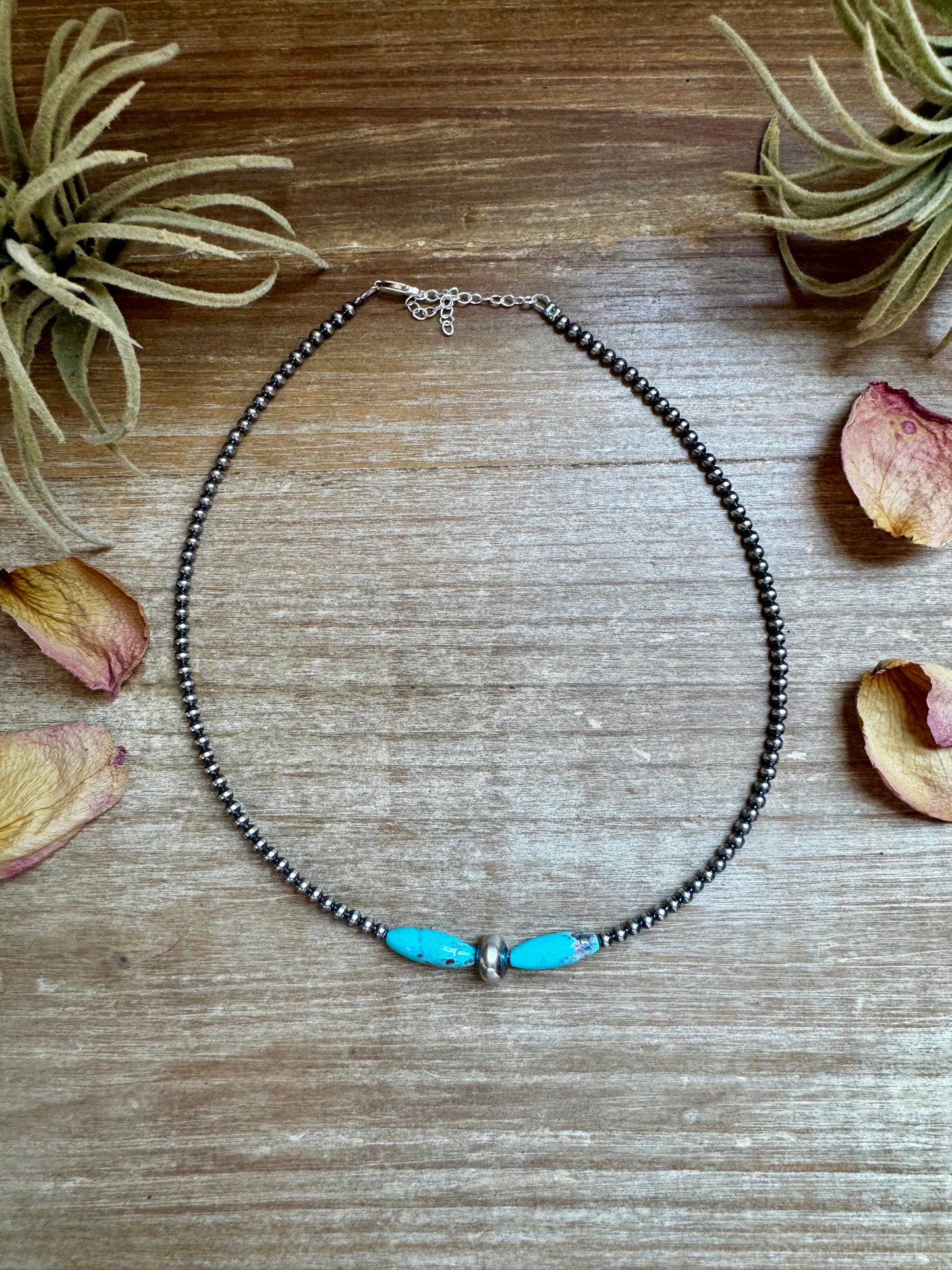 15-Inch Sterling Silver Pearl & Blue Turquoise Torpedo Choker