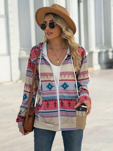 Southwestern Zip Front  Hooded Jacket