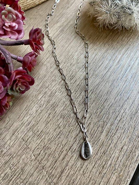 Shell Pendant on Paper Clip Chain Choker