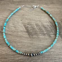 Load image into Gallery viewer, Sterling Silver Pearls and Variscite turquoise Choker - 14 inches
