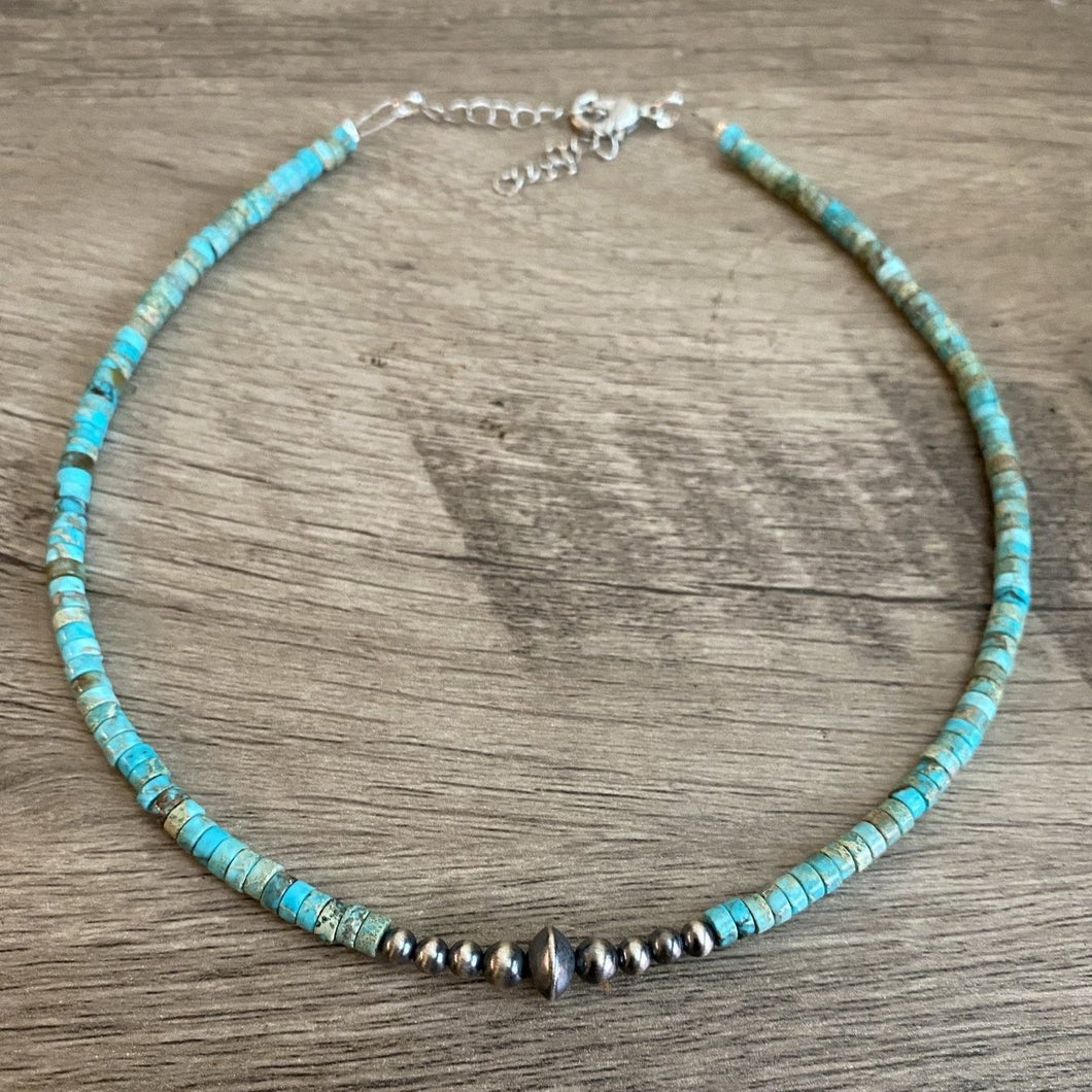 Sterling Silver Pearls and Variscite turquoise Choker - 14 inches