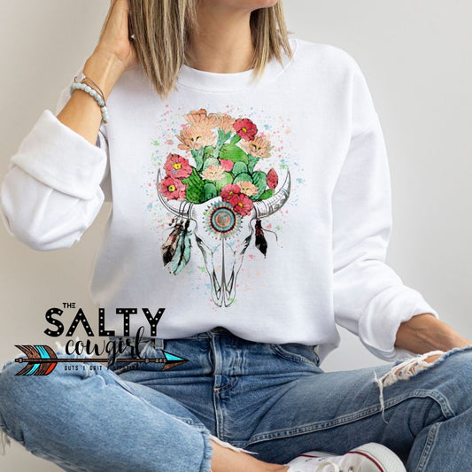Watercolor Boho Steer Sweatshirt - The Salty Cowgirl